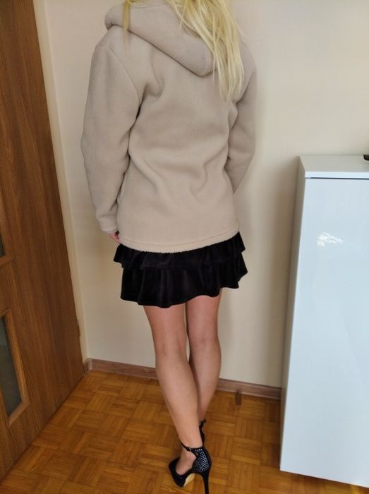 CUDNA kurtka damska kożuszek kremowy kaptur zamek L XL GRATIS WYSYŁKA