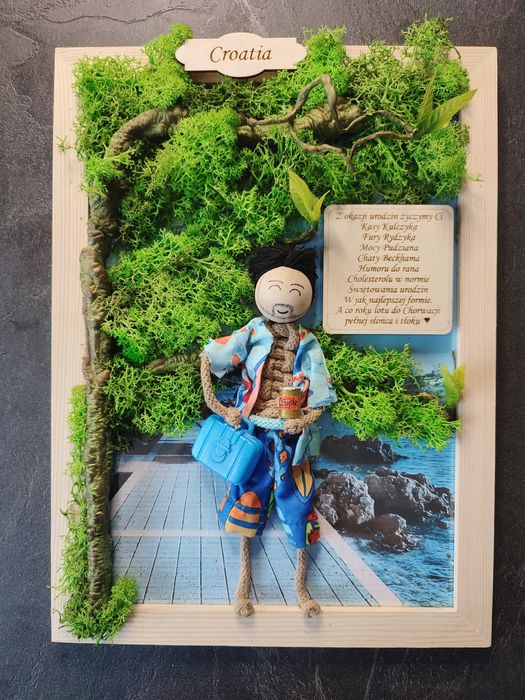 A4  ramka lalka makramowa,urodziny,kartka