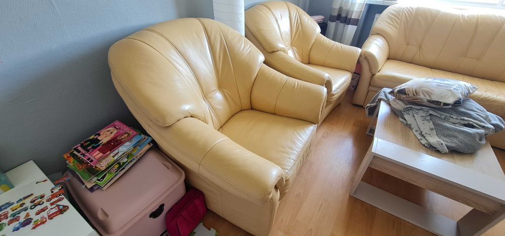 Skóra naturalna Sofa kanapa komplet wypoczynkowy i dwa fotele