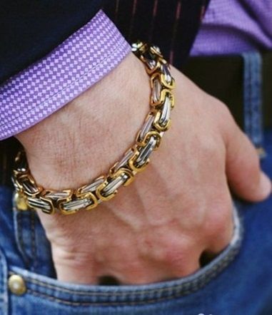 Браслет чоловічий зі сталі на руку — срібний / золотистий