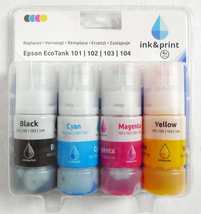 Tusze do drukarek Epson EcoTank 101, 102, 103, 104 4x 45ml (180ml)