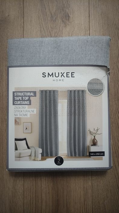 Zasłony dekoracyjne 140×250 cm – szare na taśmie – 2 szt. – NOWE - str