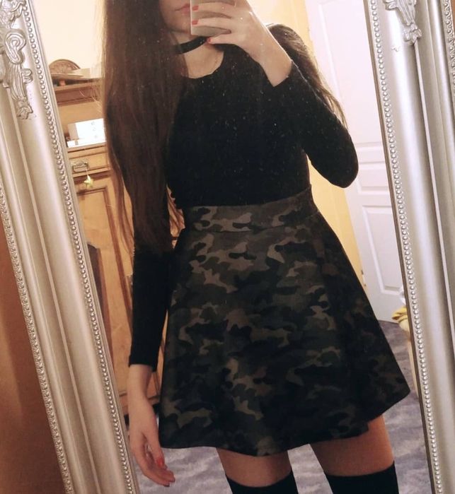 Spódniczka rozkloszowana moro wojskowa zielona khaki