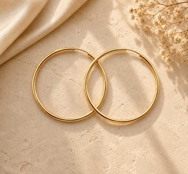 Eleganckie złote kolczyki SZARNIRY KOŁA 2,5 cm ZŁOTO PR.585