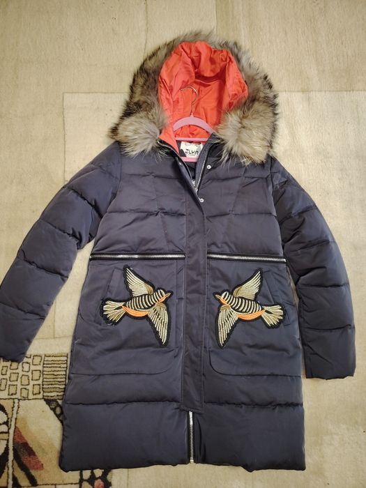 Куртка парка зима с натуральным мехом енота XL