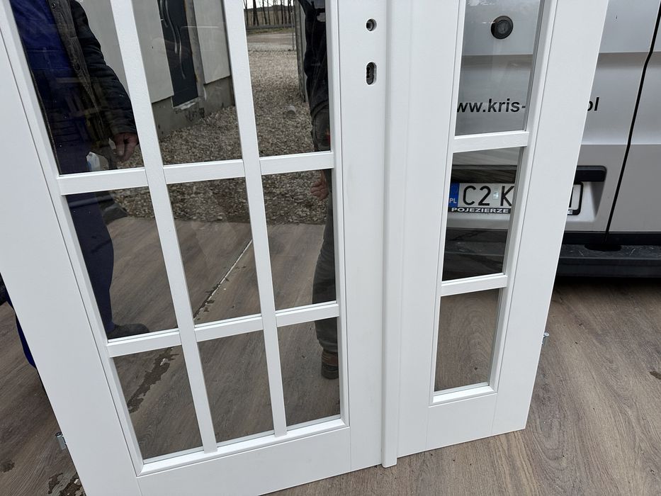 Drzwi wewnętrzne lite drewniane OD RĘKI białe dwuskrzydłowe Francuskie