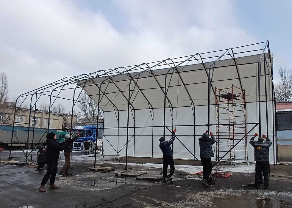 Промисловий тентовий ПВХ ангар від виробника 16.6х9.2х6.5 м | Для ремонту та зберігання техніки та вантажівок | Високі стіни, швидкий монтаж