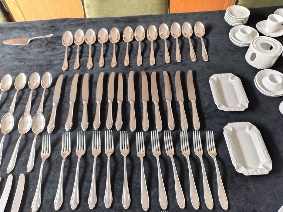 Platery posrebrzane sztućce zastawa stołowa 12 osób próba 90 119 sztuk