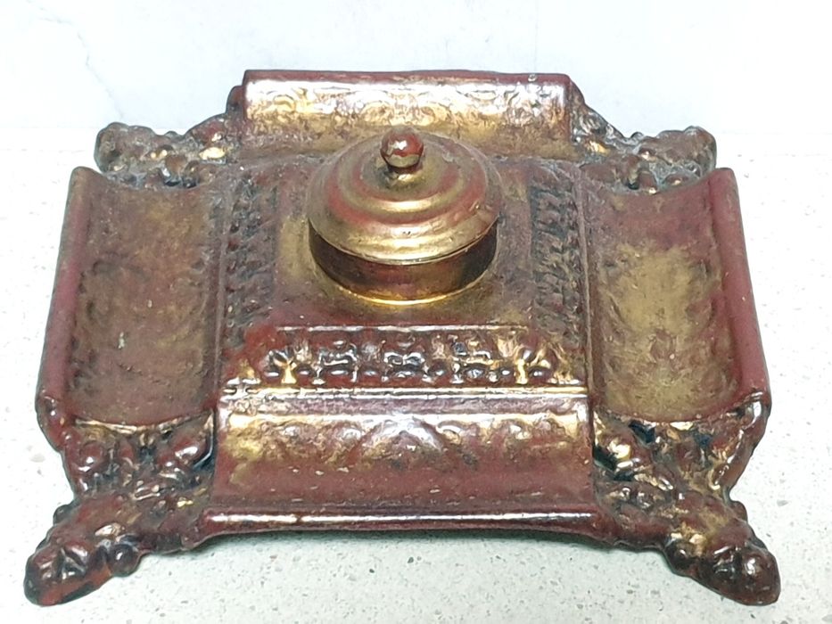 Antique enamel-bronze inkwell