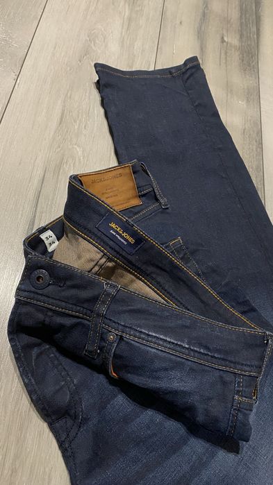 Spodnie Jack&Jones 34/34 Slim Straight/ TIM granatowe jeansy męskie