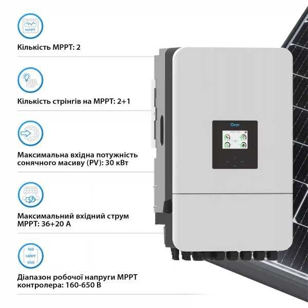 Гібридний інвертор  Deye WiFi (20 kW, 3 фази, 2 MPPT, LV)
