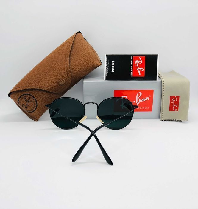 Солнцезащитные круглые очки Ray Ban Round Metal 3447 Black 54мм стекло