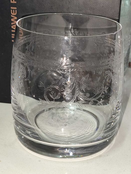 6 Antigos Vintage copos de Cristal gravado