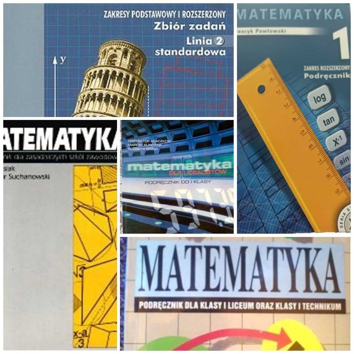 Zestaw 5 książek Matematyka Podręczniki, Zbiory zadań, Tablice Kłaczkow, Pawłowski Stan BDB