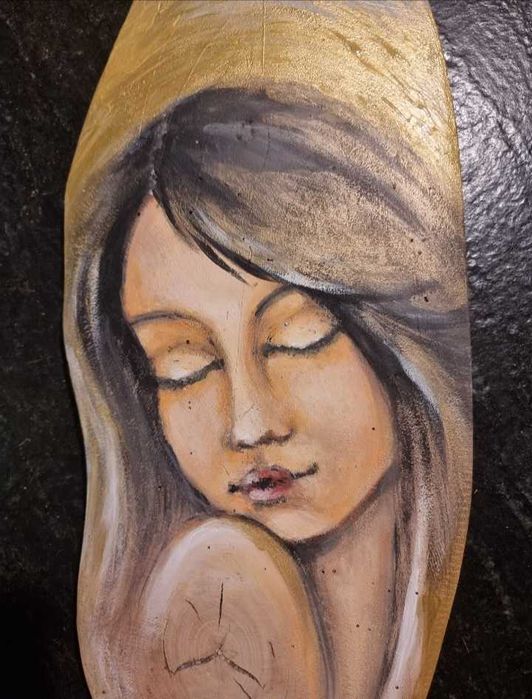 Anioł malowany na starej desce