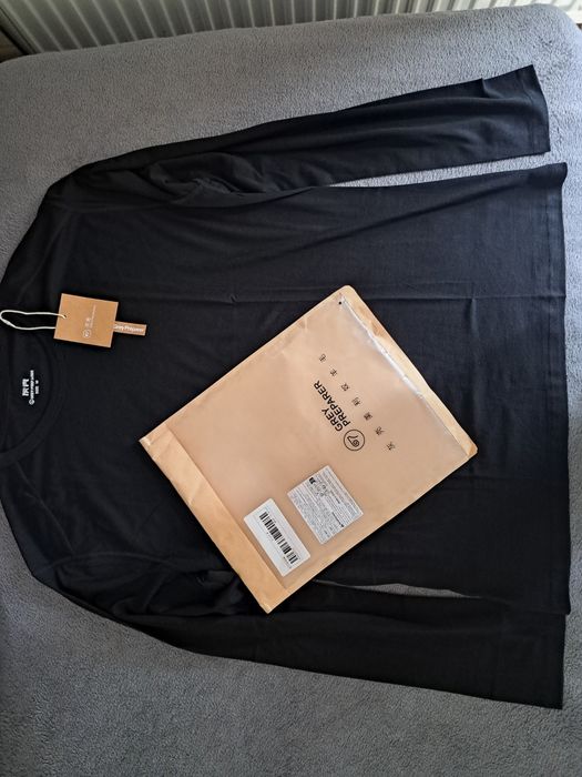 [L] 100% Merino Wełna Merynos Koszulka Czarny Długi Rękaw