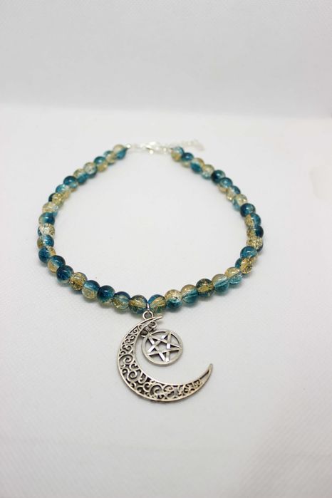 Naszyjnik "Księżycowa Harmonia" – szklane koraliki i pentagram