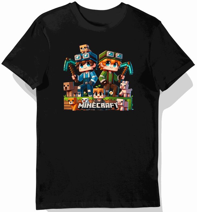 Koszulka dziecięca czarna – Pikselowy Świat – minecraft prezent 128