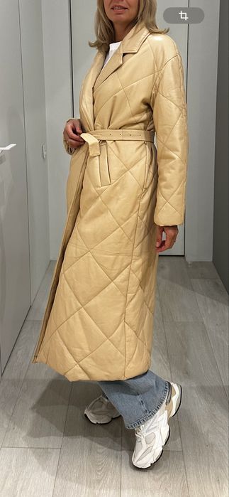 Шкіряний утеплений тренч- пальто