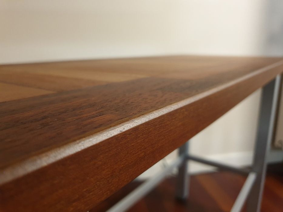 Stół, konsola, wysoka ława, drewno egzotyczne + stal