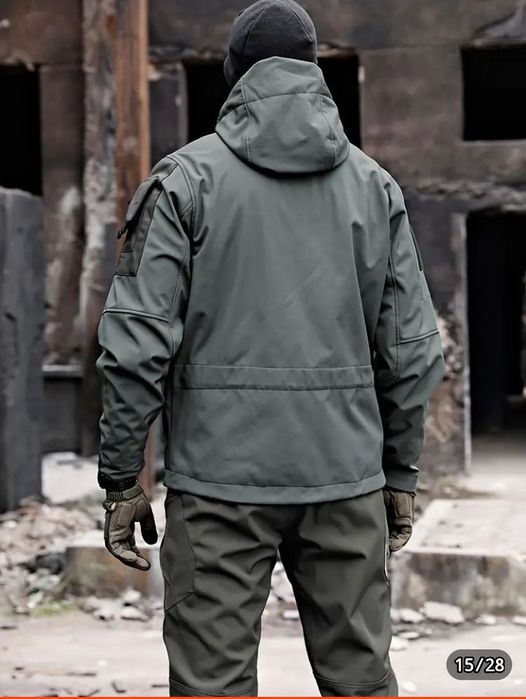 Куртка водостійка софтшел, на флісі 2XL, XL Серая.