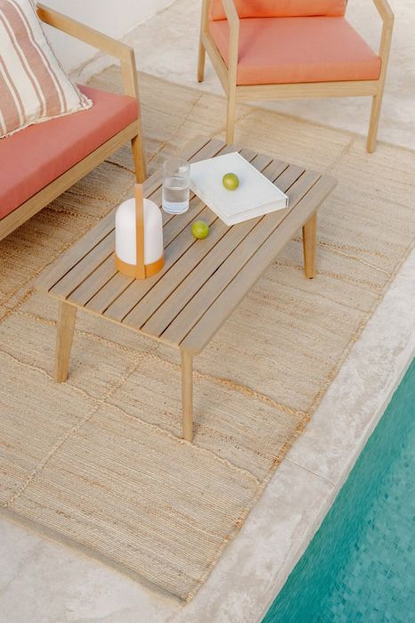 Prostokątny stolik kawowy ogrodowy 90x50 cm z drewna akacjowego Kaela