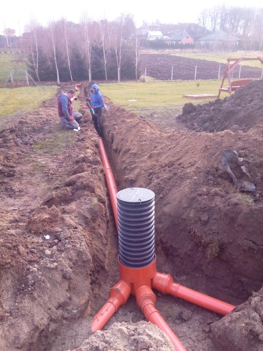 Koparka minikoparka przyłącza wodno-kanalizacyjne izolacje odwodnienia