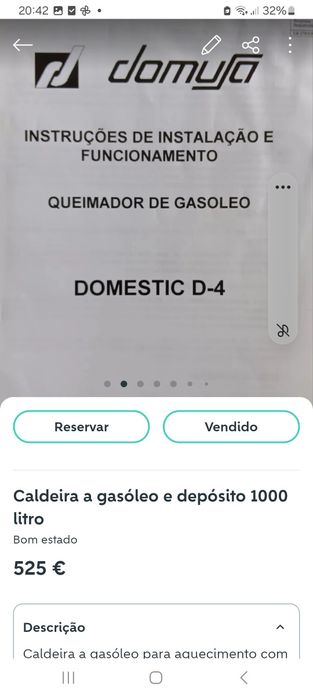 Caldeira a gasóleo e depósito de 1000 litros.