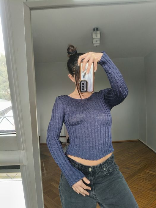 Obcisły sweter bluzka prążek vintage S M