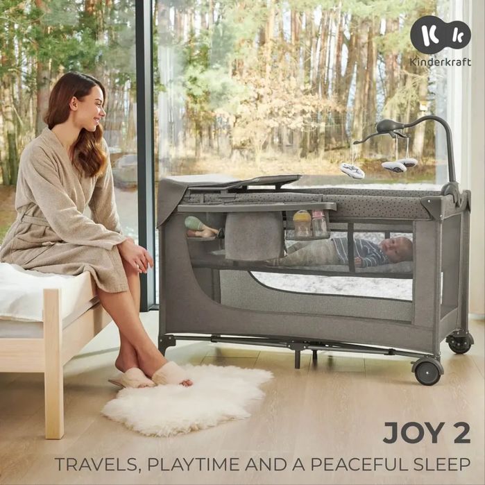 Ліжко-манеж з пеленатором Kinderkraft Joy 2 Dark Grey