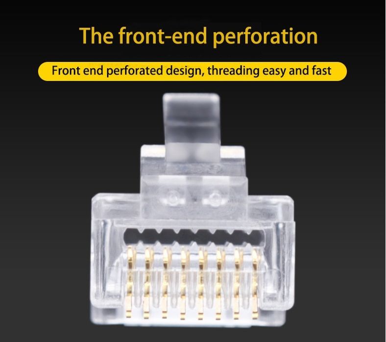 50 Uni Conector Ficha RJ45 Cat6 Pass Through Perfurado Cristal