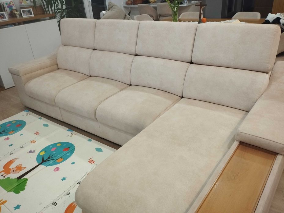 Sofá Chaise Longue com Assentos Deslizantes e Cabeceiras Reclináveis – Excelente Estado