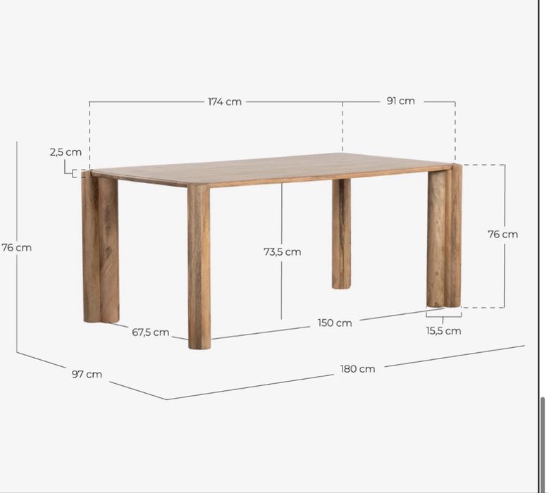 Solid Mango Wood Dining Table (174 x 91 cm)