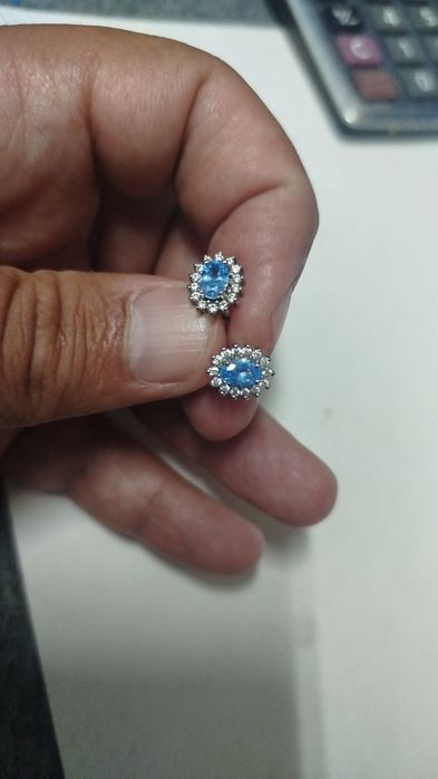 Brincos prata com pedra azul