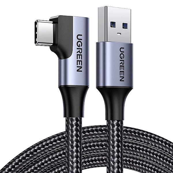 Kabel kątowy Ugreen US385 USB-A / USB-C 90º 5Gb/s 3A 1m - czarny