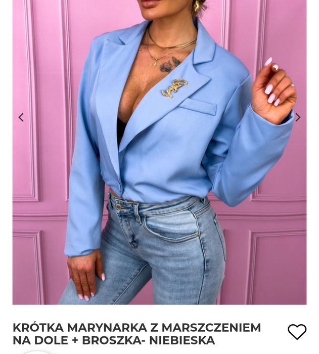 Piękna marynarka włoska krótka YSL broszka baby blue
