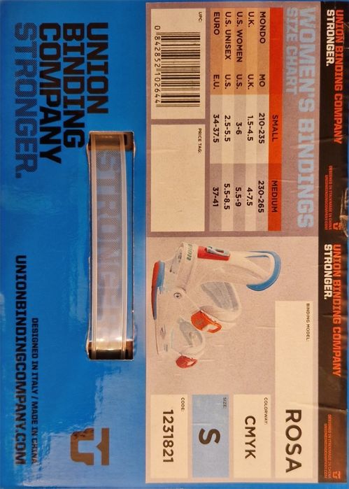 Fixações de Snowboard Union Rosa Rapariga. 
Com algumas marcas de uso