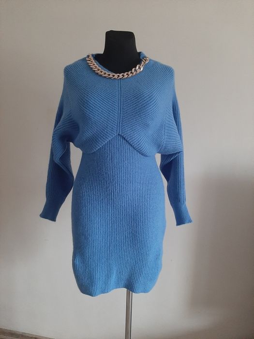 Komplet Sweter + Sukienka Szafir Prążkowana Dzianina S/M