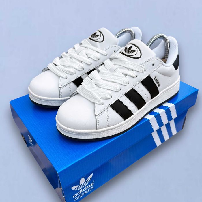 (2333) Кросівки кеди Adidas Campus білий з чорними полосами (37-41)