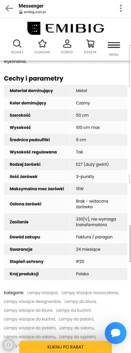 Lampa wisząca EMIBIG VIENO BLACK oryginalna regulowana metal czarna