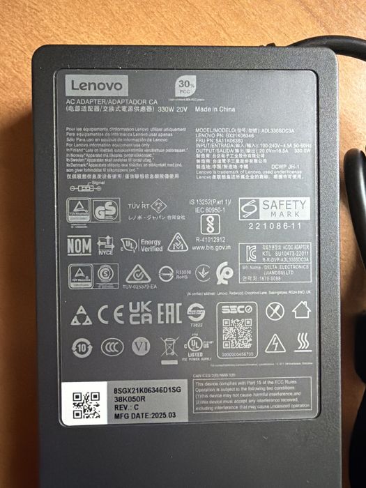 Блок Питания Зарядное Ноутбука Lenovo Legion 7 7i 9 Pro 20V 16.5A 330W