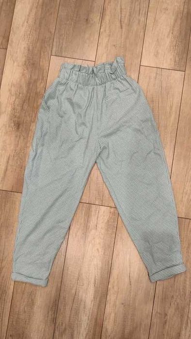 Bershka spodnie w pepitkę wysoki stan paperbag 36 S