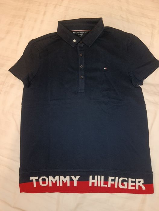 Damska koszulka polo Tommy Hilfiger granatowa | Rozmiar S / Petite | Logo