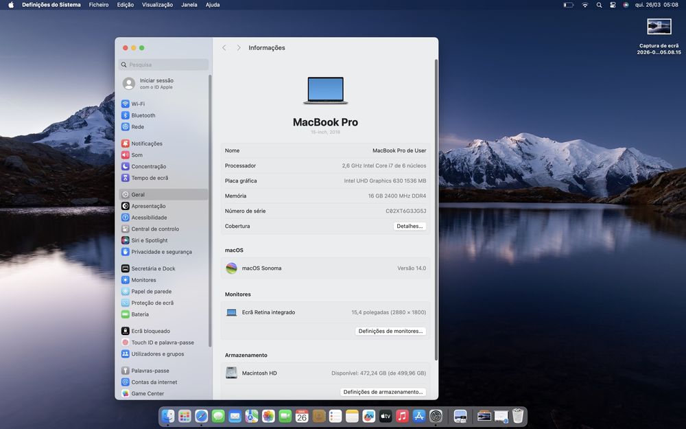 MacBook Pro 15 Core i7 6-Core 2.6 |  512 SSD GB | 16GB