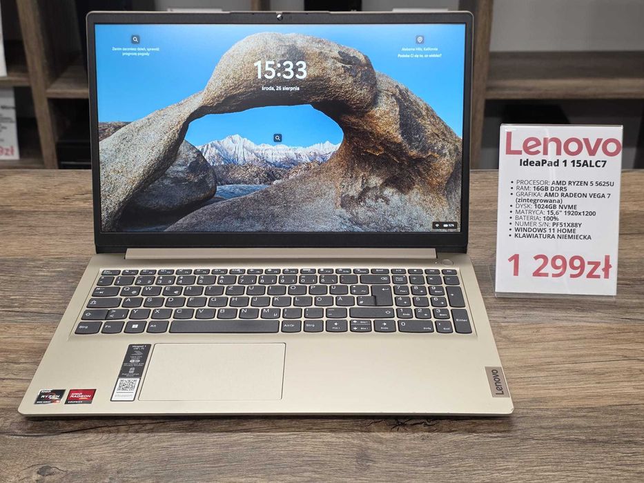 Laptop Lenovo IdeaPad 1 15ALC7 Ryzen 5 5625U/16GB/1024GB/WIN11 stan db gwarancja