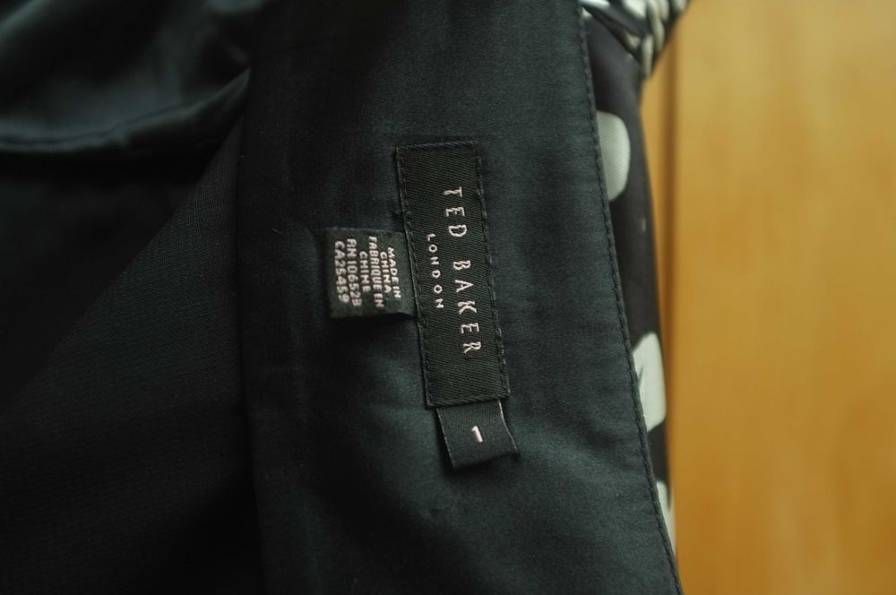czarno-biała jedwabna sukienka Ted Baker 34 midi linia A koktajlowa