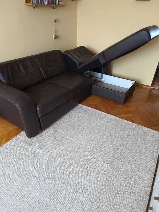 Kanapa narożna, skórzana, z funkcją spania