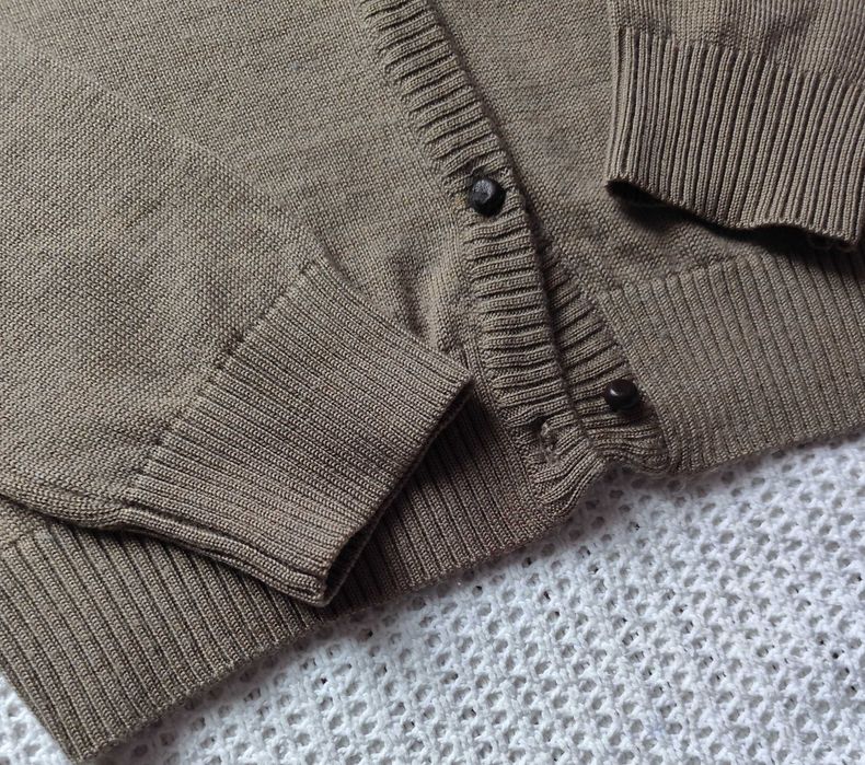 50% Merino milutki sweter rozpinany brązowy kardigan wełniany wełna S