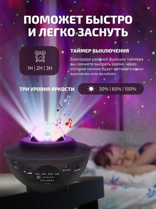 Ночник звездное небо облака, лазер проектор Астро Планетарий +колонка
