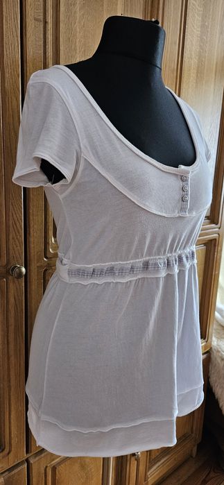 Biała koszulka Next 40 krótki rękaw t-shirt damska duży dekolt
